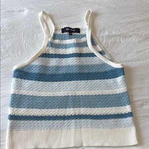 Girls Blue and White Striped Knit Tank Top